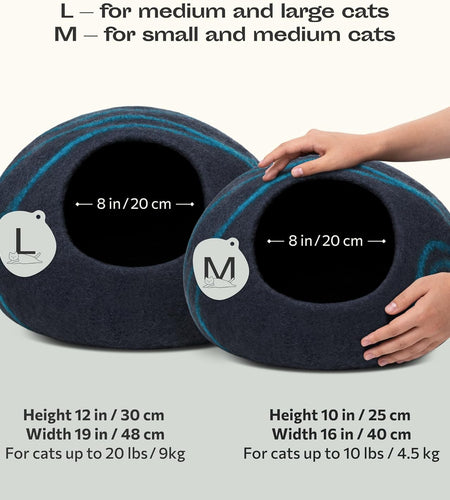 Premium Cat Bed Cave (Large) - Eco Friendly 100% Merino Wool Beds for Cats and Kittens